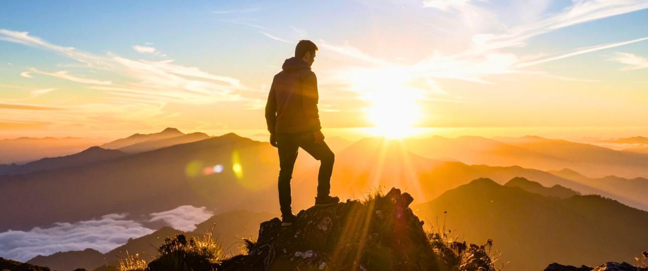 Mountain sunrise lifestyle visual representing self-discovery, growth, and transformation through the GOLIVEA philosophy.