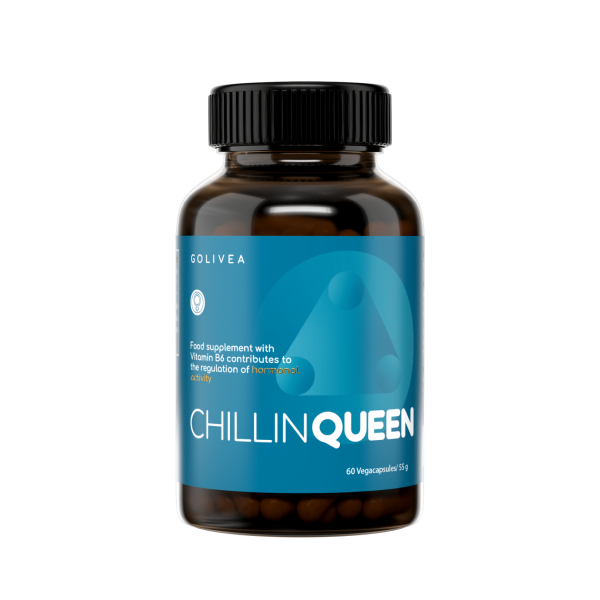 GOLIVEA Chillin Queen supplement bottle supporting female balance and wellbeing.